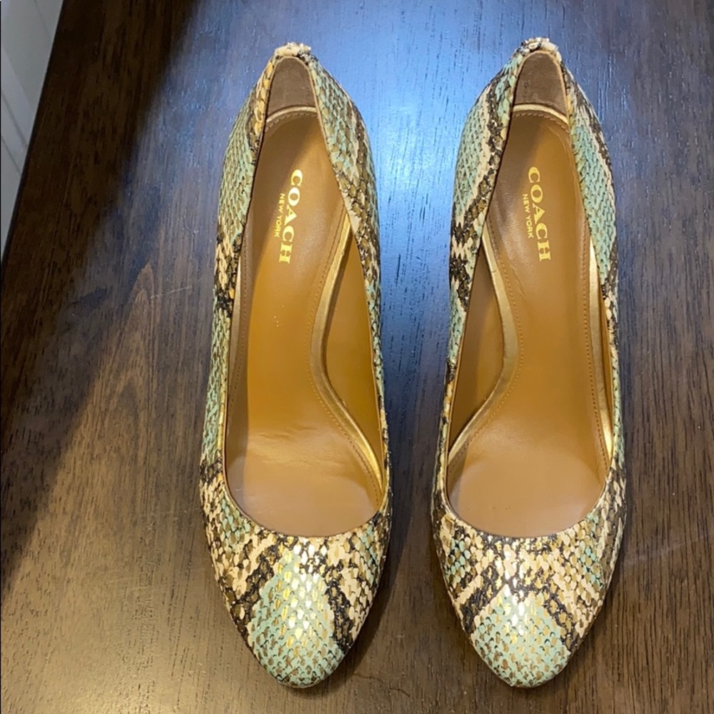Coach Metallic snakeskin print heels